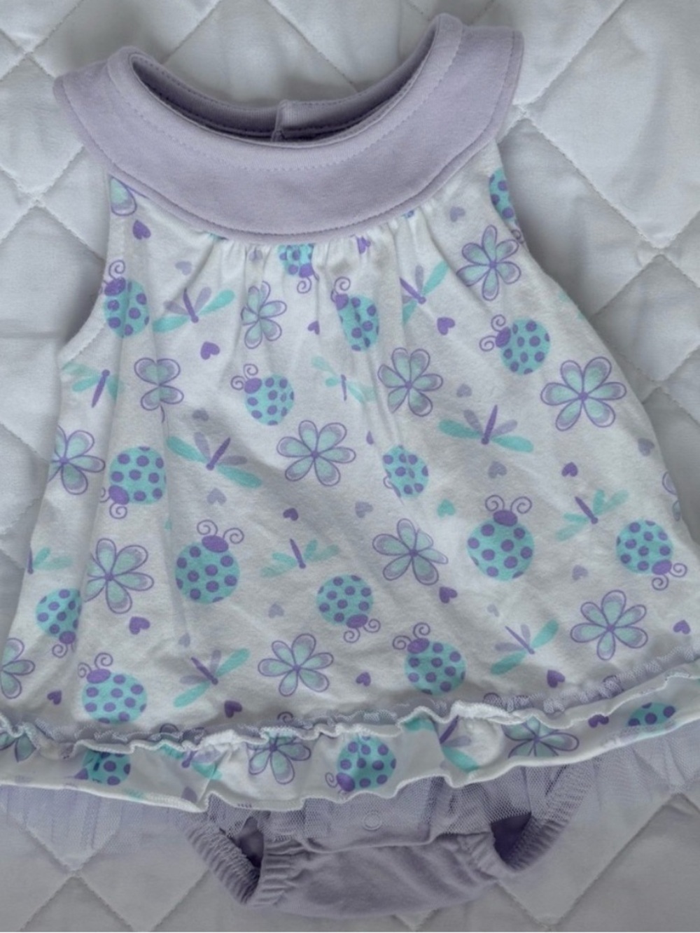 ⭒ NB Koalababy Pastel Dress Purple White Floral Ruffle Mesh Diaper Cover Bugs ⭒